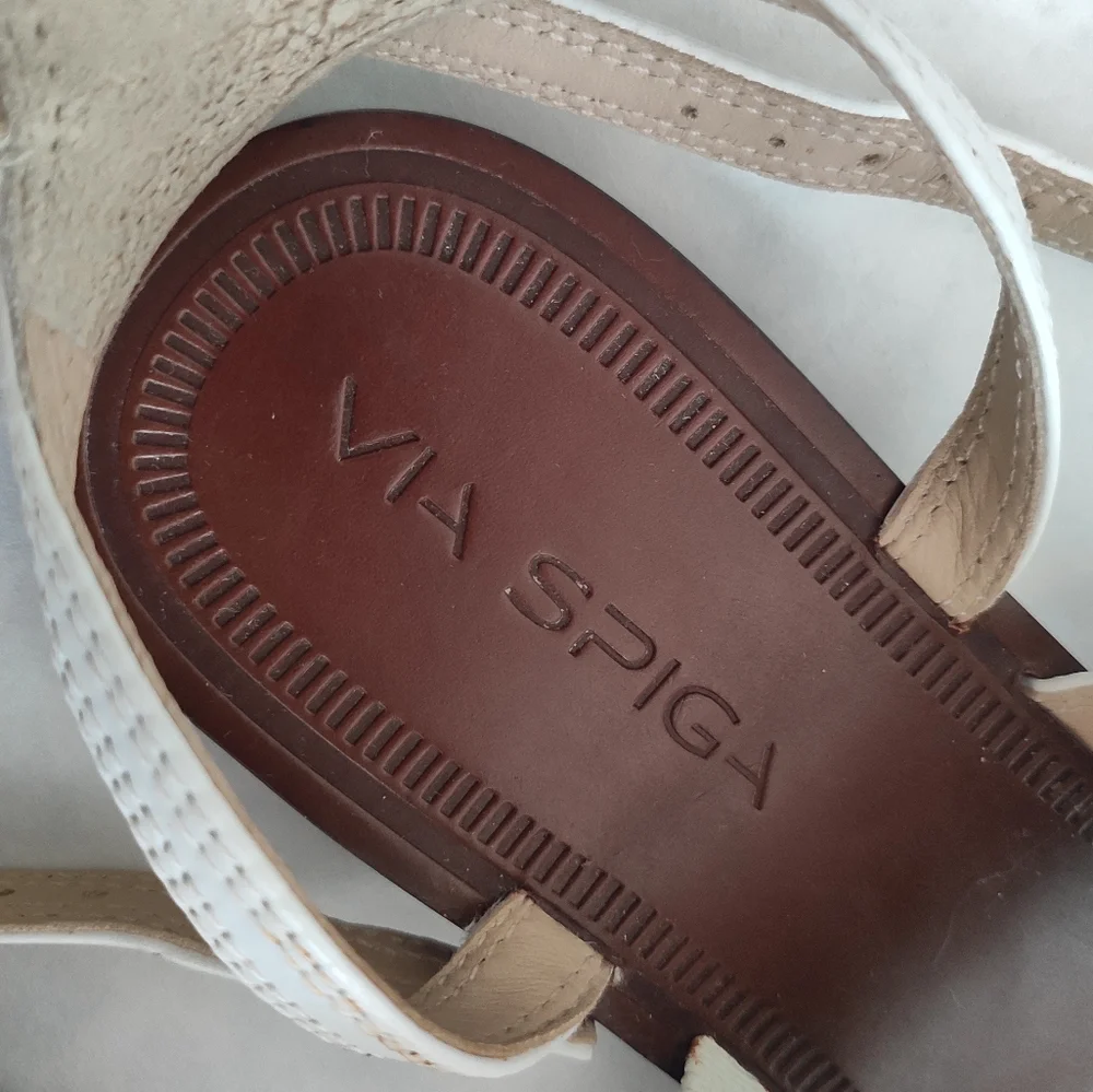 Via Spiga Sedana Sandals White Leather Buckle Size 7.5